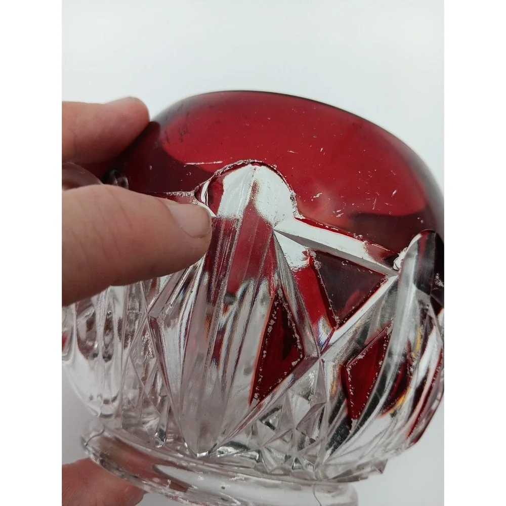 VTG Triple Triangle Ruby Stained Doyle & Co 876‎ EAPG Sugar Bowl Antique